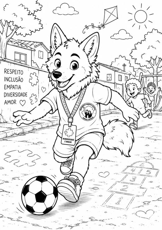 Desenho do Guará jogando bola no parquinho, para colorir