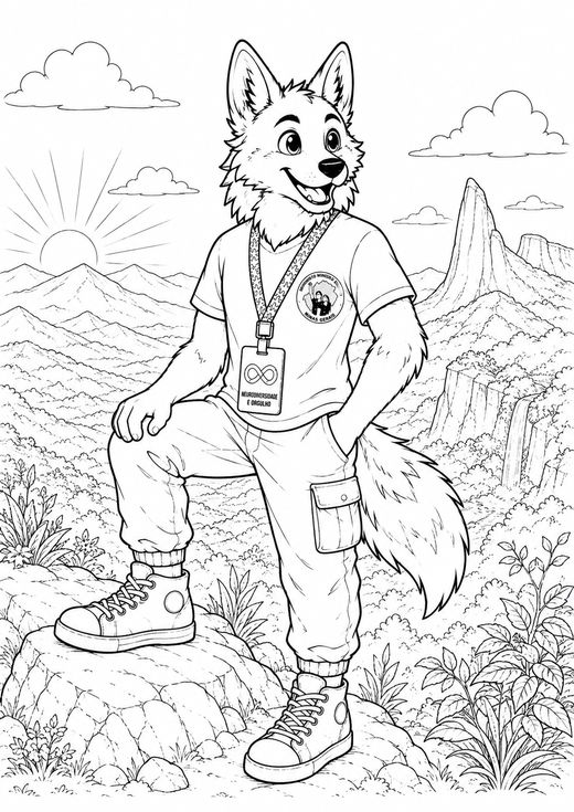Desenho do Guará nas montanhas de Minas Gerais, para colorir